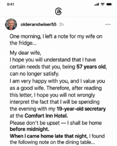Husband Left a Note Saying He’d Spend the Night With His 19-Year-Old Secretary—But His Wife’s Reply Was Even More Savage