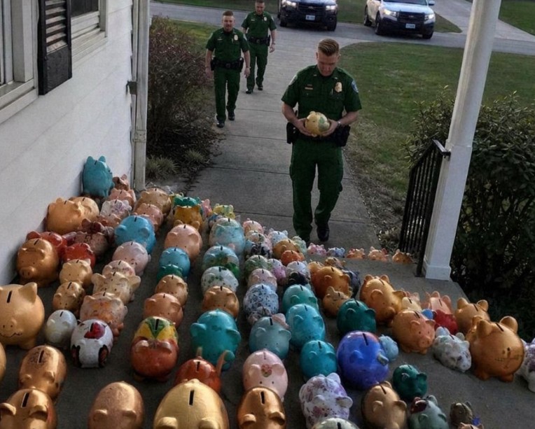 My 6-year-old son gave away his savings to help our elderly neighbor — but the next morning, police surrounded our house, and an officer handed me a red piggy bank saying, ‘Open it’
