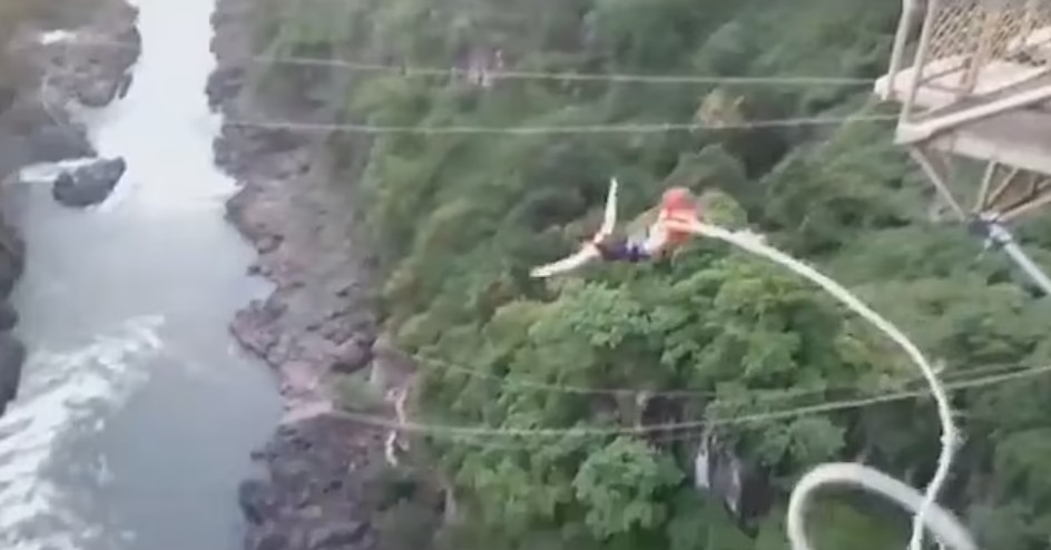 Moment woman fell 360ft into crocodile-infested water after her bungee cord snapped