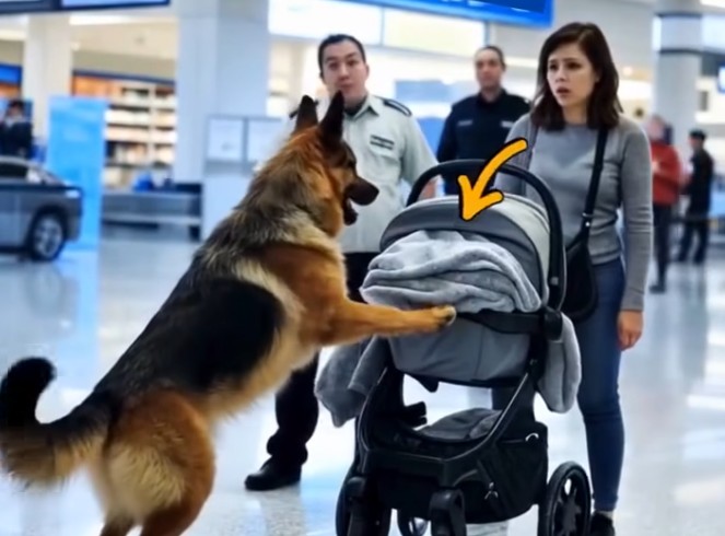 The service shepherd DOG LUNGED at the baby stroller in the airport. What was inside left everyone frozen