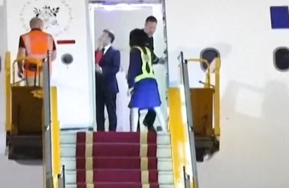 Shocking moment Macron ‘is shoved in the face’ by wife Brigitte as they touch down in Vietnam