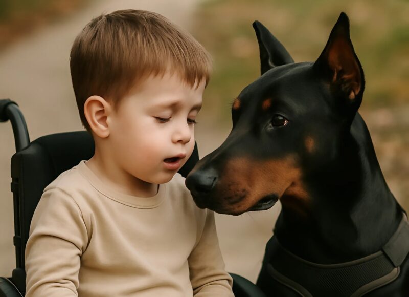 We left our disabled son with the Doberman, and half an hour later, we heard the terrifying bark of the dog