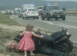 Little girl in princess dress saved unconscious biker she found in ditch