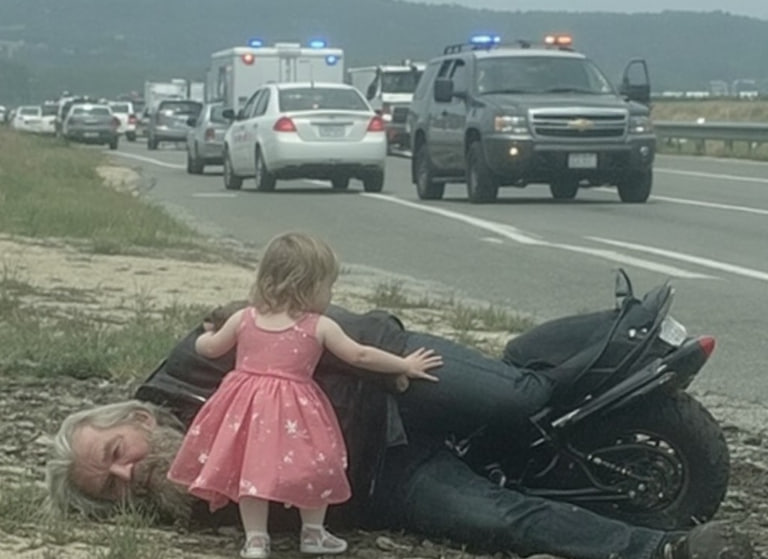 Little girl in princess dress saved unconscious biker she found in ditch