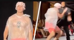 Imposter does catwalk in trashbag at New York Fashion Week and no one notices until security intervene