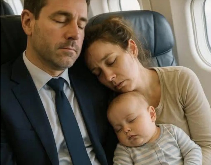 EXHAUSTED MOM AND HER BABY FELL ASLEEP ON A STRANGER’S SHOULDER MID-FLIGHT — WHEN SHE WOKE UP, HER LIFE CHANGED FOREVER
