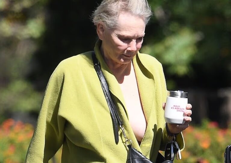 Hollywood icon looks unrecognisable as she makes rare appearance on bra-free walk