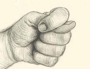 What does this gesture mean, where the thumb is trapped between the fingers?