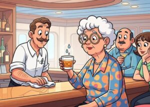 A lady went to the bar on a cruise ship