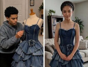 My stepmom refused to pay for my prom dress, so my brother made one from our late mom’s old jeans but when I walked into prom, her plan to embarrass me took a turn she never saw coming.