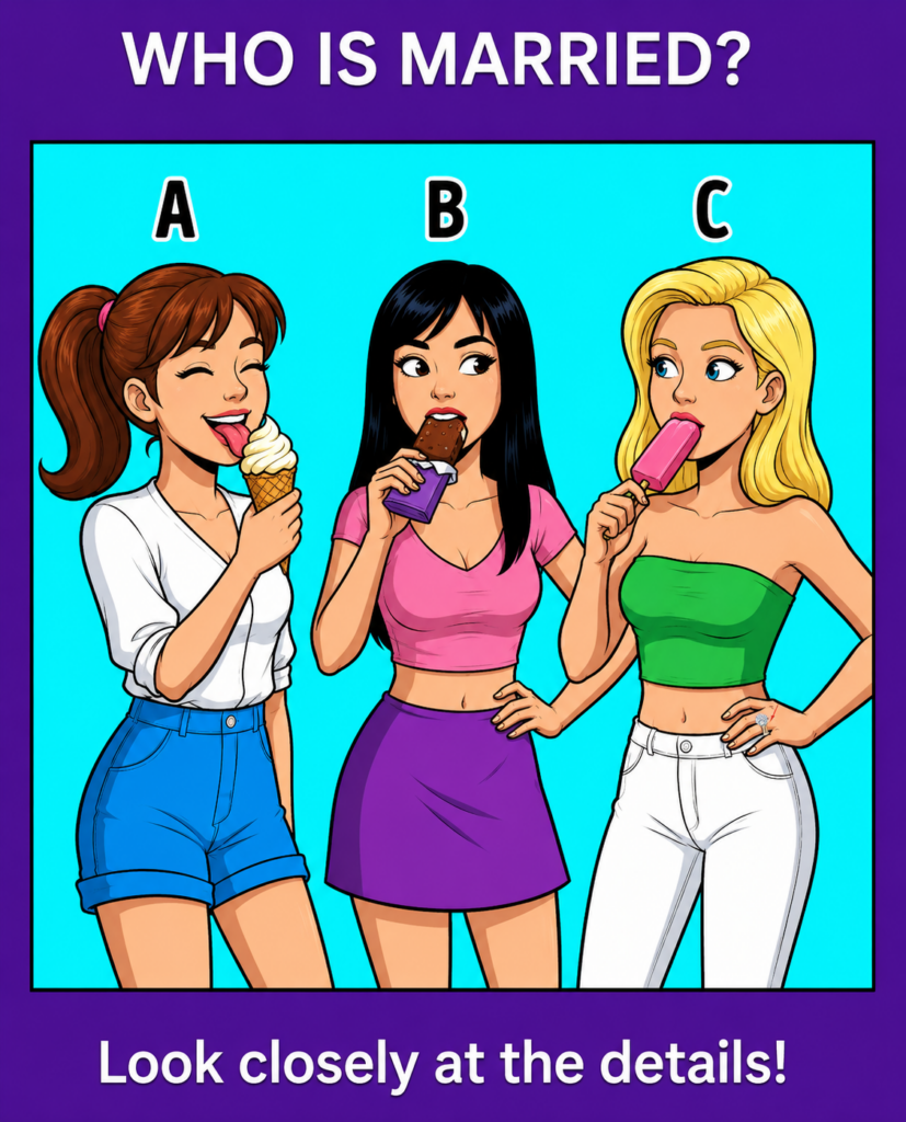 “99% of people don’t notice this detail: which of these women are married?” The answer is in the first comment below…